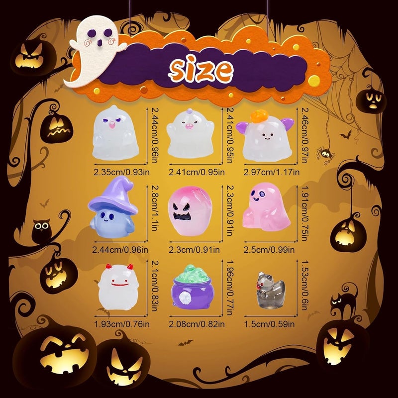 Nerfcareani Dsooldre 50pcs Luminous Halloween Mini Resin Statue for Crafts Luminous Miniature Figures Hide Pumpkin Ghost Miniature Figures Bulk Halloween Party Favors Desktop (SXL-SSSZ-WSJ-50PC) - Image 3